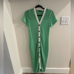 Green Striped Button-Down Dress